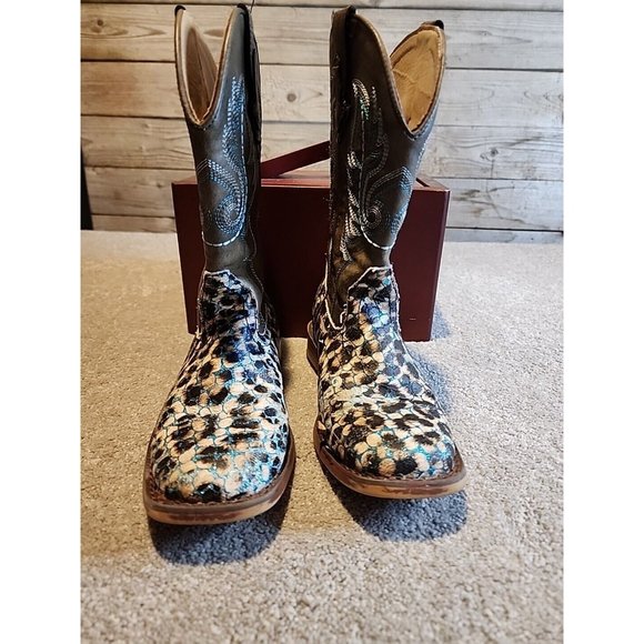 Roper Glitter Diamonds Cow  Leather Square Toe Pull On Western Boots Girls Sz 1 - Picture 5 of 14